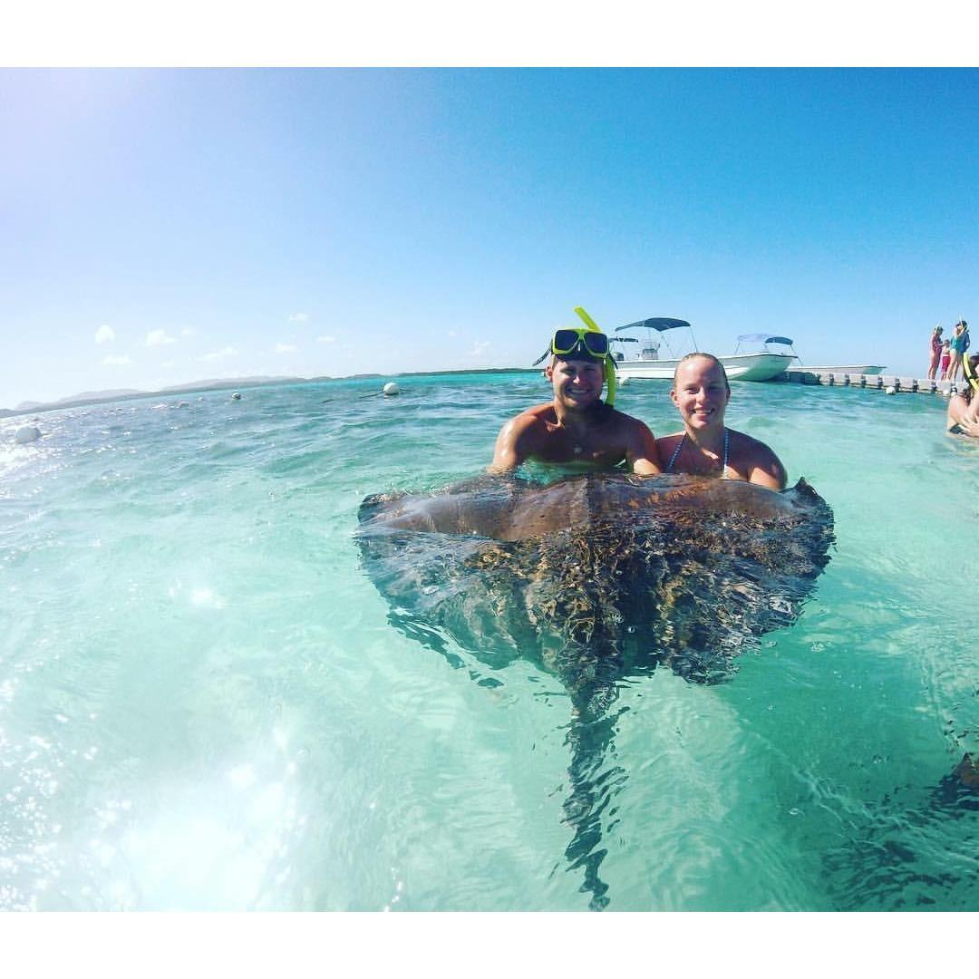 Swimming with sting rays in Antigua.