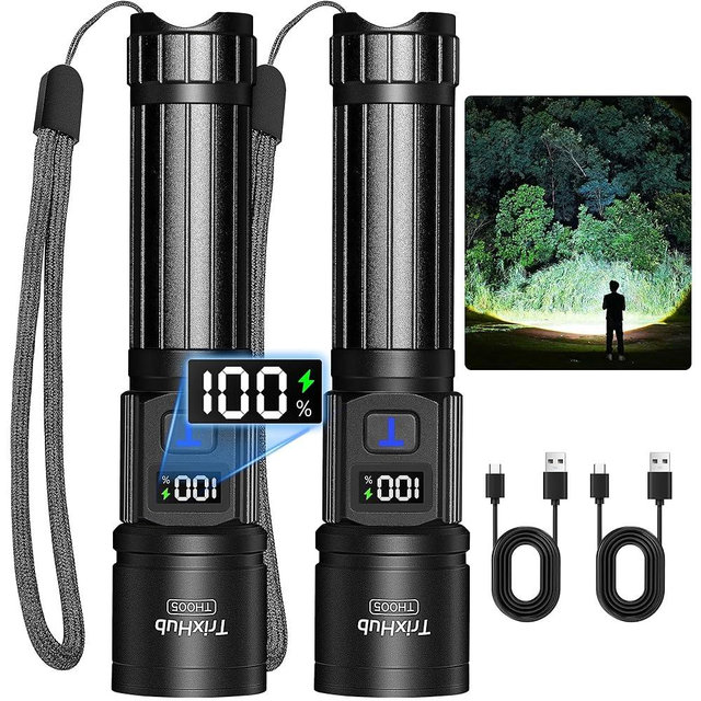 TrixHub Rechargeable Flashlights High Lumens, 950,000LM Super Bright Flash Light, 5 Modes Zoomable Linternas with LCD Digital Display, Powerful Handheld LED Flashlights for Emergencies Camping