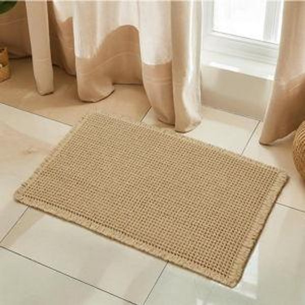 SUBRTEX Waffle Braided Bath Mat, 20" x 32" Soft Waffle Bath Rugs, Absorbent Non Slip Bathrooom Mats, Machine Washable Area Rug for Bathroom, Quick Dry, Khaki
