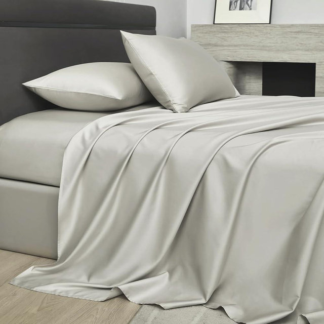 PURE ERA Sheet Set 800 Thread Count Long Staple Cotton Sateen Silky Soft Smooth Hotel Luxury 4 Piece Bed Sheets Set King Size, Deep Pocket up to 16" (Cream Grey, King)