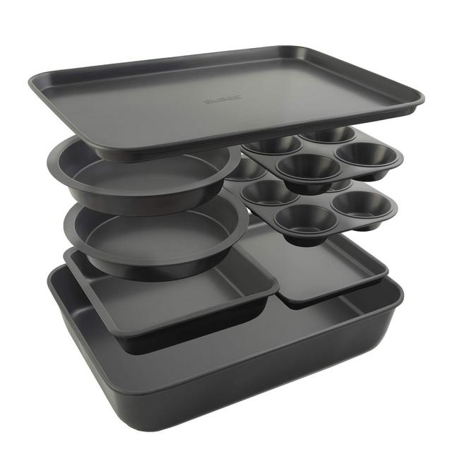 Elbee Home 8-Piece Nonstick Aluminized Steel, Space Saving Baking Set, With Deep Roasting Pan, Cookie Sheet, Cake Pans, Muffin Pans and Baking Pan PFOA PFOS Free