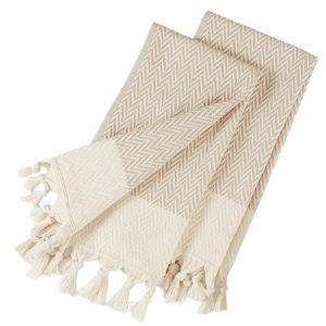 sea me at home Kitchen Hand Towels with Boho Design, Set of 2, Dish Towels for Kitchen, 100% Cotton Turkish Hand Towels for Bathroom (14 x 30 Inches, Beige)