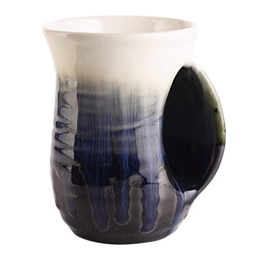 Gute Hand Warmer Mug, Ceramic and Hand Painted - Contoured Pocket will Hold Warmth From The Heat Of Your Drink To Keep Your Fingers Warm, Comfy Handwarmer (Ocean Blue)
