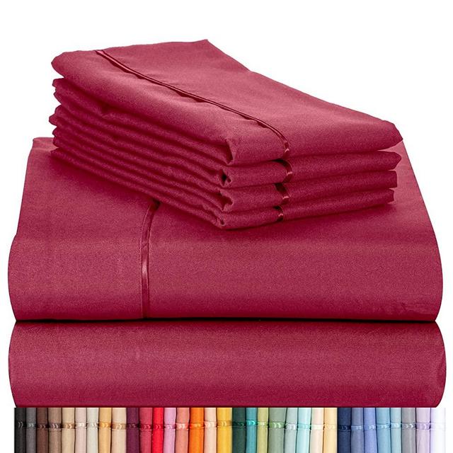 LuxClub 6 PC Sheet Set Bamboo Sheets Deep Pockets 18" Eco Friendly Wrinkle Free Sheets Machine Washable Hotel Bedding Silky Soft - Burgundy King
