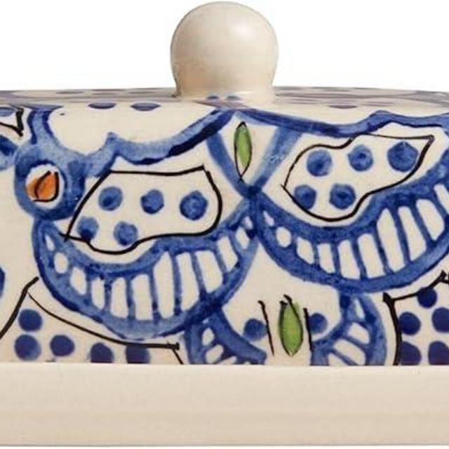 Tunis Ceramic Butter Dish with Lid for Countertop - Hand Painted Butter Dish or Butter Holder - Tunisian Artistry Butter Container as Kitchen Decor for Counter - Covered Butter Dish with Lid