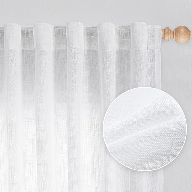 MYSKY HOME White Curtains 84 Inch Length 2 Panels Set, Semi Sheer Cotton Blend Soft Touch Light Filtering Drapes for Doorways Sliding Glass Door, 50" Wide per Panel, White, 2 PCs