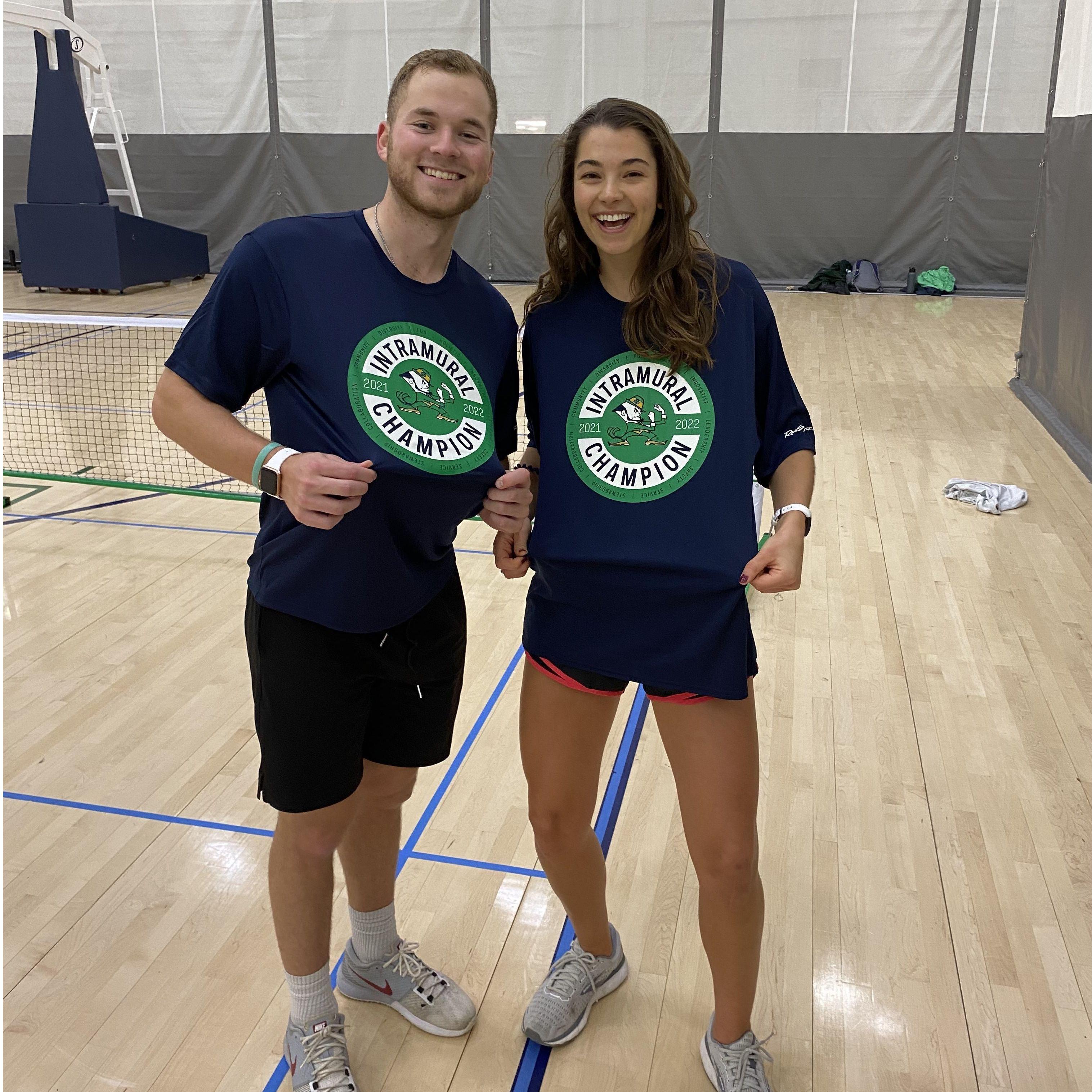 We were Notre Dame's 2022 pickleball tournament champions! Special shoutout to our pickleball idol, Easton