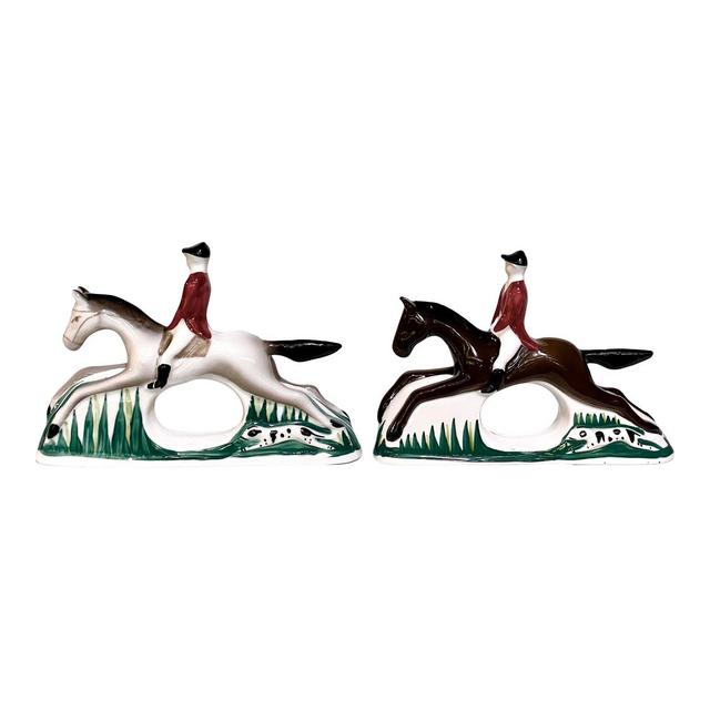 1980s Pia Porcelain Riding to Hounds Porcelain Napkin Rings- a Pair