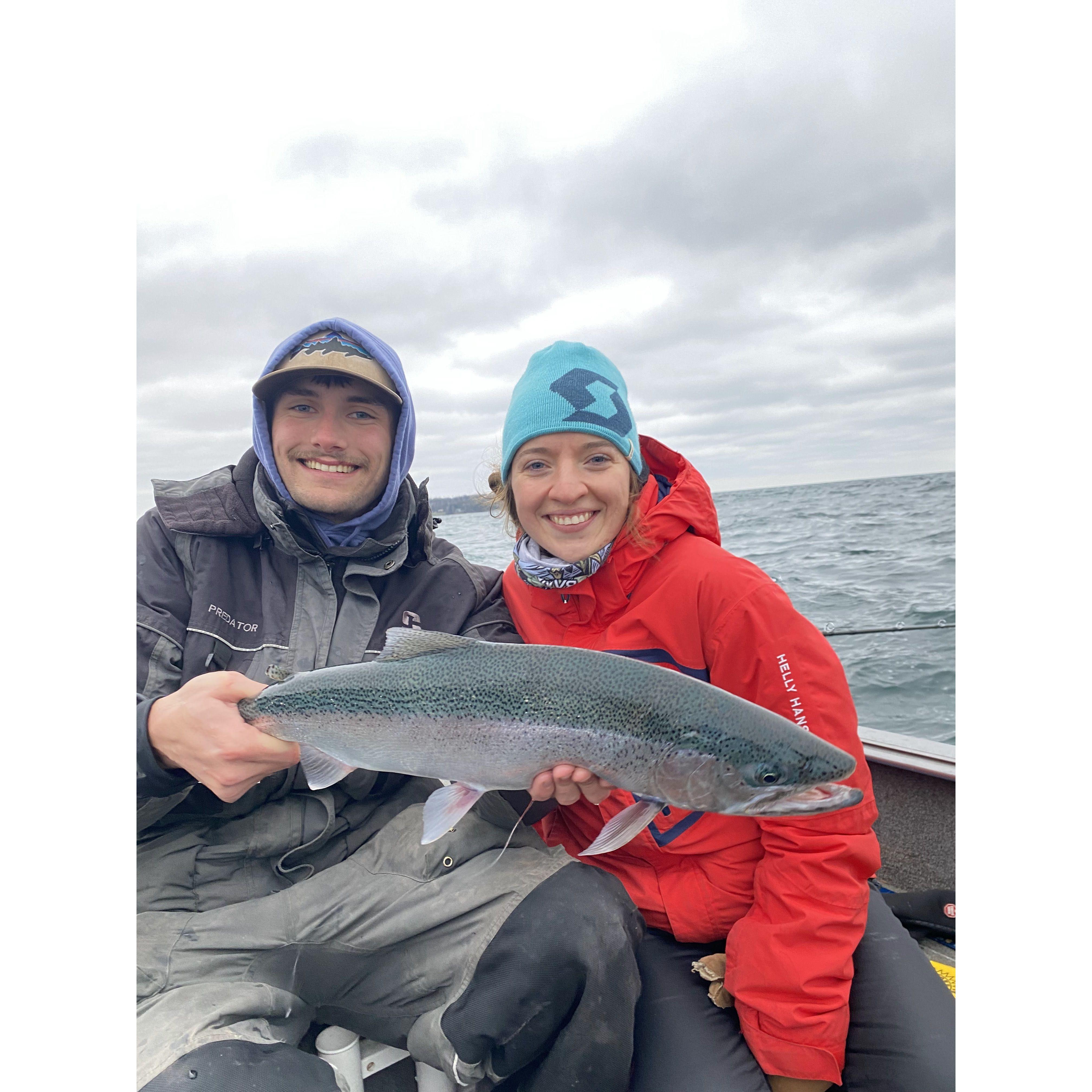 Christine's first steelhead catch :P