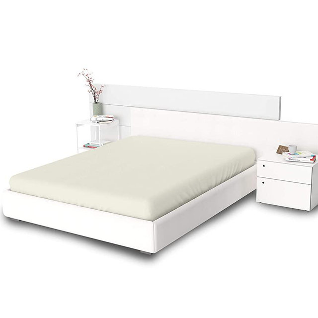 100% Cotton Percale Sheets Queen Size, Ivory, 1 Deep Pocket Fitted Sheet Crisp and Cool Strong Bed Linen