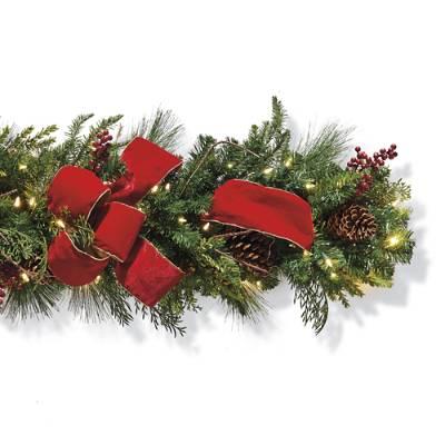 6 foot Christmas Cheer Cordless Garland with Bow