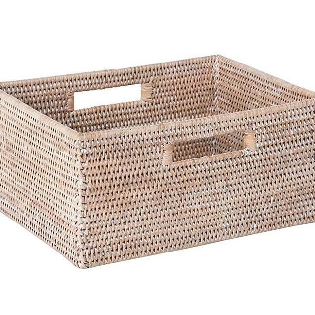 KOUBOO La Jolla Rattan Shelf Handles, Medium, White-Wash Storage Basket