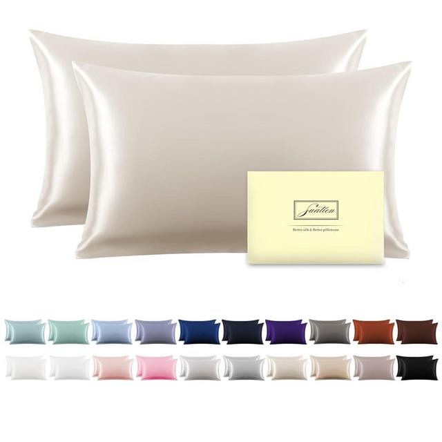 Silk Pillow Cases 2 Pack Soft Breathable and Sliky Queen Size Pillow Cases Set of 2,Natural Mulberry Satin Silk Pillowcase with Hidden Zipper for Hair and Skin (Beige,20"X 30",2pcs)