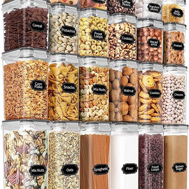 Airtight Food Storage Containers Set with Lids - 24 PCS, BPA Free Kitchen and Pantry Organization, PRAKI Plastic Leak-proof Canisters for Cereal Flour & Sugar - Labels & Marker, Grey