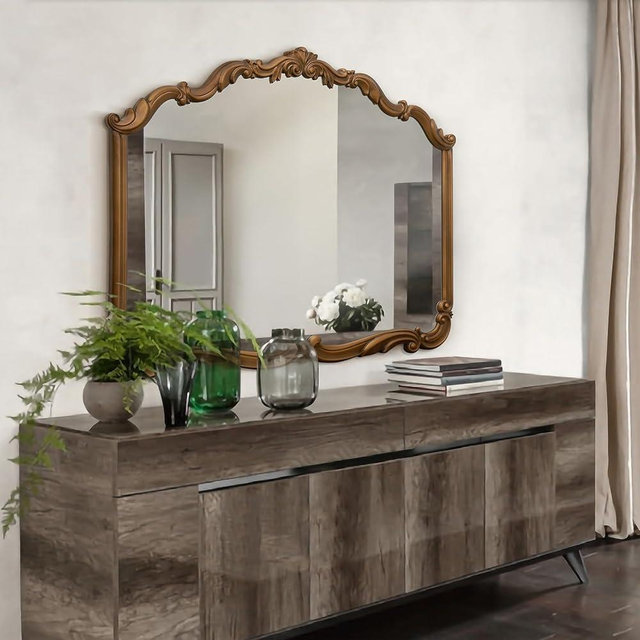 Besdomus Large Antique Arched Mirror: 40x32 in Wood Frame Vintage Wall Mounted Mirror - Traditional Ornate Decorative Mirror for Castle Home Decor/Mantle/Fireplace/Bedroom/Entryway/Hallway/Living Room