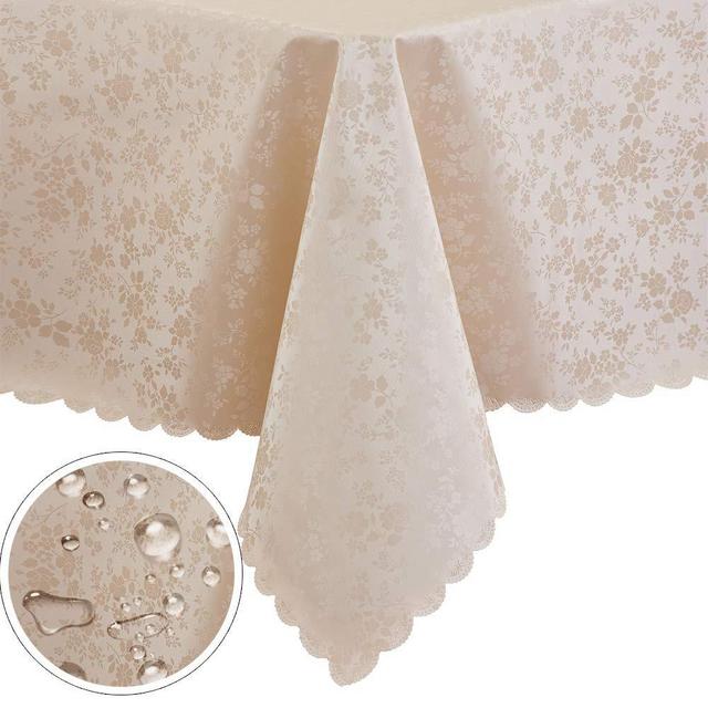 PENGSHE Rectangular Vinyl Tablecloths Easy Care Dinning Table Cover Waterproof Oil-Proof Spill-Proof Durable Tablecloth (Beige (pu), 60"x84")