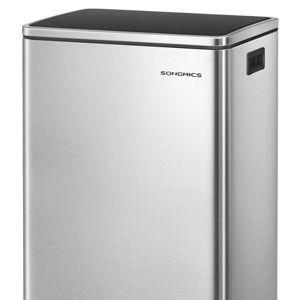 SONGMICS Trash Can, 13-Gallon Gabbage Can, with 15 Trash Bags, Stainless Steel, with Soft-Close Lid, Removable Inner Bucket, Handles, Silver ULTB595E01
