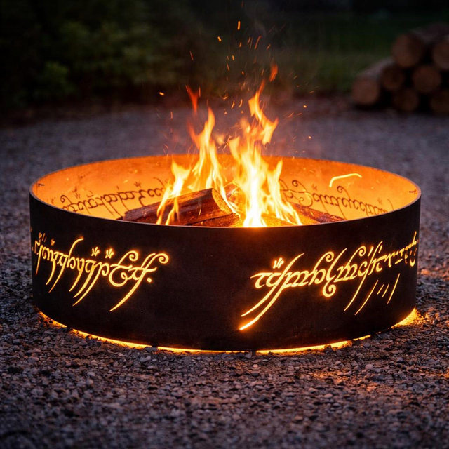 Elvish Steel Fire Pit Ring – Rustic Wood Burning Backyard Decor, Fantasy Garden Gift