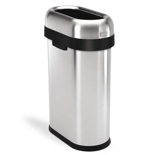 simplehuman 50L Slim Open Commercial Trash Can Brushed Stainless Steel