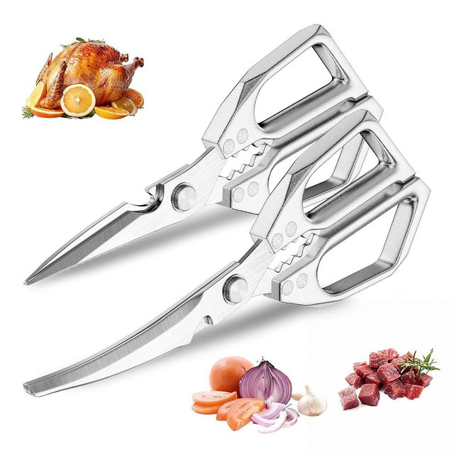 2-Pack Heavy Duty Stainless Steel Kitchen Scissors for Meat, Poultry, Chicken Bones and Turkey - Dishwasher Safe Sharp Japanese Cooking Shears, Food Scissors