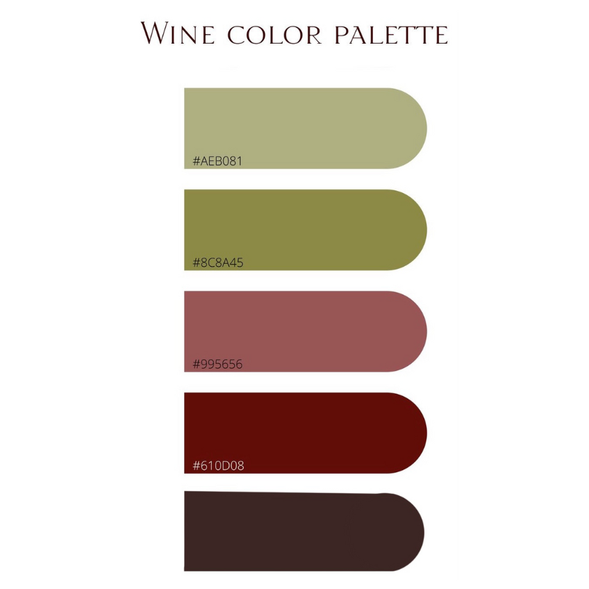 LADIES: We'd love it if you would pick one of the colors in this palette for your dresses.
Sage, Olive green, Wine, Burgundy, Chocolate brown, or black.