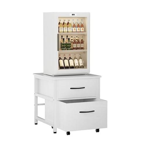 COOLBEBE Mini Fridge Stand with Storage, Heavy Duty Mini Fridge Cabinet with Rolling Cabinet, Solid Wood Beverage Refrigerator Stand Table for Dorm, Office, Bedroom, Load 220 LBS, White