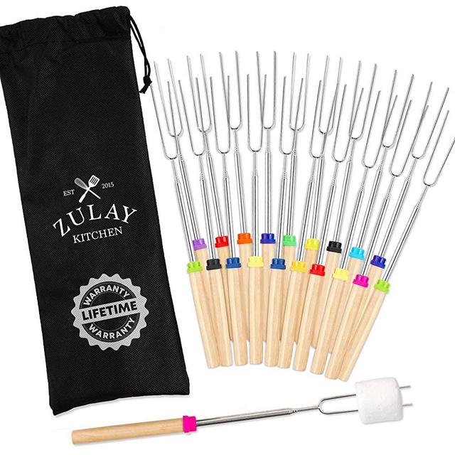 Zulay (20 Pack) Long 32 inch Marshmallow Roasting Sticks Extendable Design - Stainless Steel Smores Skewers for Camping, Bonfire, Fireplace - Extendable & Retractible Telescoping Marshmallow Sticks