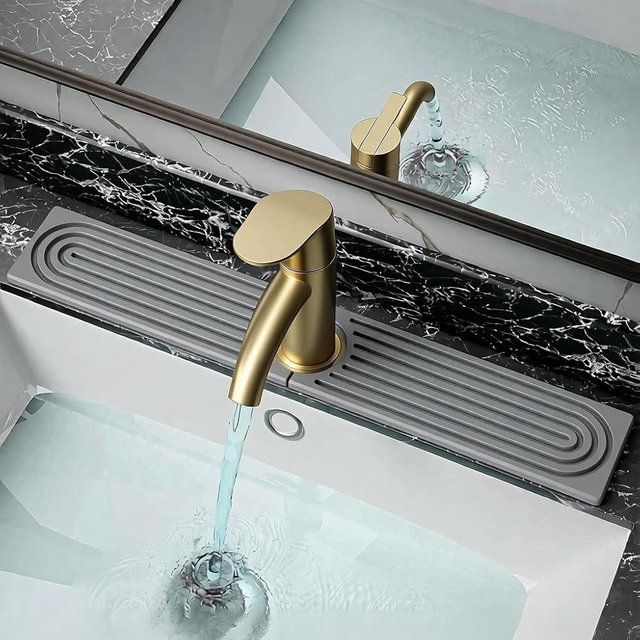 Diatomite Faucet Mat for Kitchen & Bathroom Sink, 23.6 Inch Fast Drying Stone Splash Guard, Super Absorbent Sink Protector Prevents Moisture, Easy Clean Counter Tray