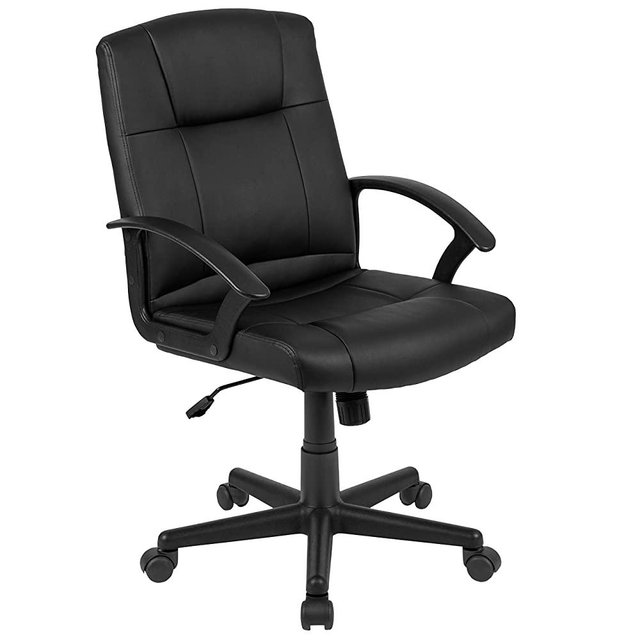 Flash Furniture Flash Fundamentals Mid-Back Black LeatherSoft-Padded Task Office Chair with Arms