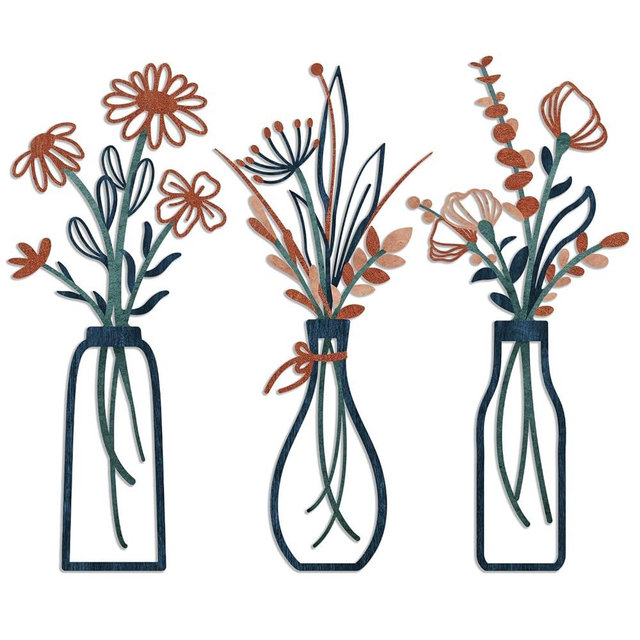 Pigort 3 Pieces Metal Flowers Wall Arts - Rustic Farmhouse Decor Minimalist Flower Wall Decors for Living room Bathroom Bedroom Dining Room-Housewarming Gifts