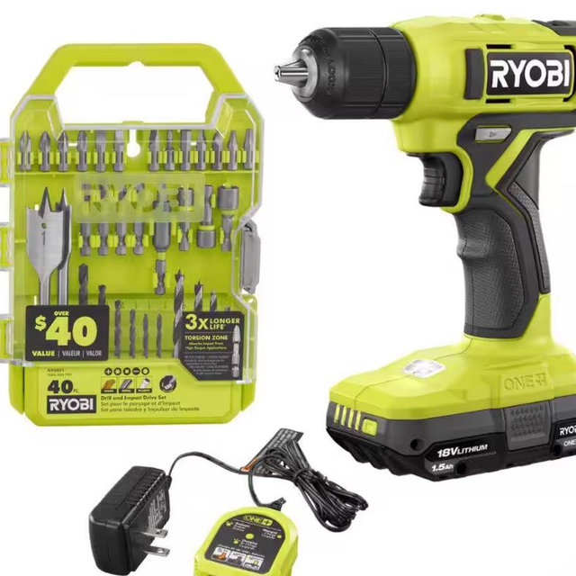 ONE+ 18V Cordless 3/8 in. Drill/Driver Kit with 1.5 Ah Battery, Charger, and Drill and Impact Drive Kit (40-Piece)