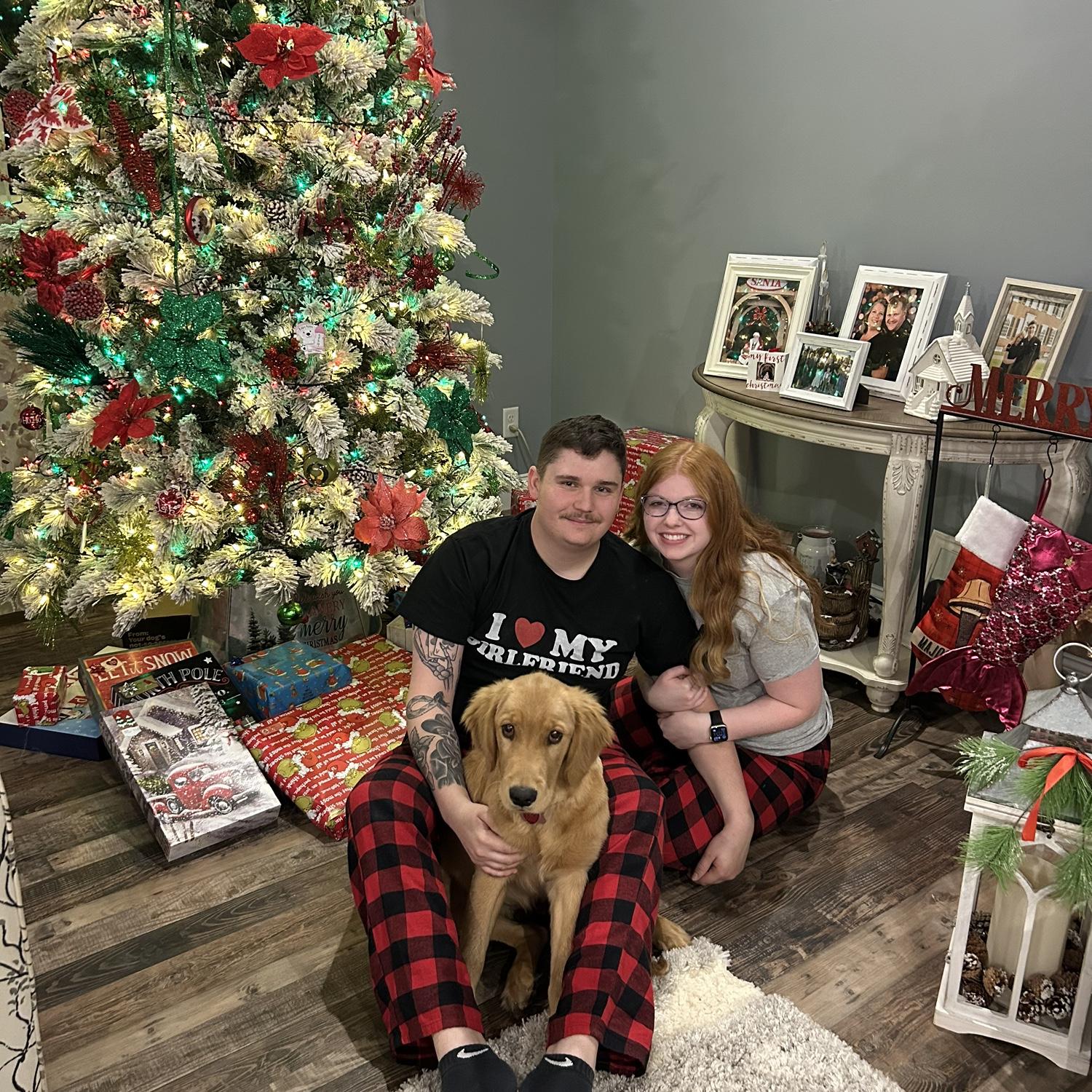 Christmas 2024, our second together and our first with our puppy, Leia!
