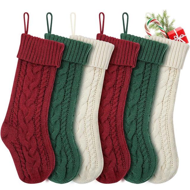 KaKaPops Christmas Stockings, 6 Pack 18 Inches Knit Christmas Stockings Xmas Hanging Stockings for Family Christmas Decorations