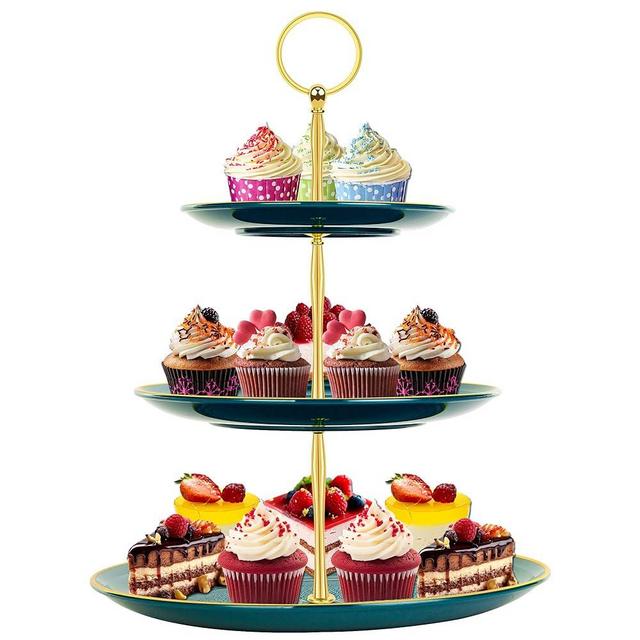 PinCute Cupcake Stand Holder - 3 Tier Cup Cake Dessert Tower, Plastic Tiered Serving Tray&Metal Rod for Birthday Party, Baby Shower and More
