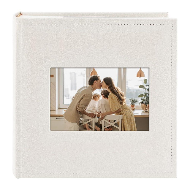 Golden State Art, Suede Leather Photo Album Hold 200 4x6 Photos with Memo Writing Space,Great for Wedding Family(DIY Cover,Color:Cream)