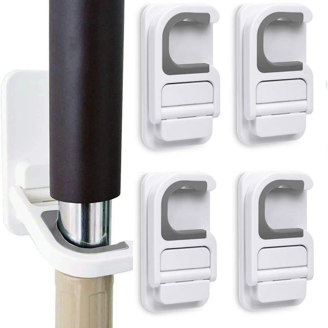 Tinkeep Broom Holder Mop Holder Broom & Mop Grippers Self Adhesive No Drilling Super Anti-Slip Broom and Dustpan Hanger Wall Mount Mops Rakes Holder 4 pcs