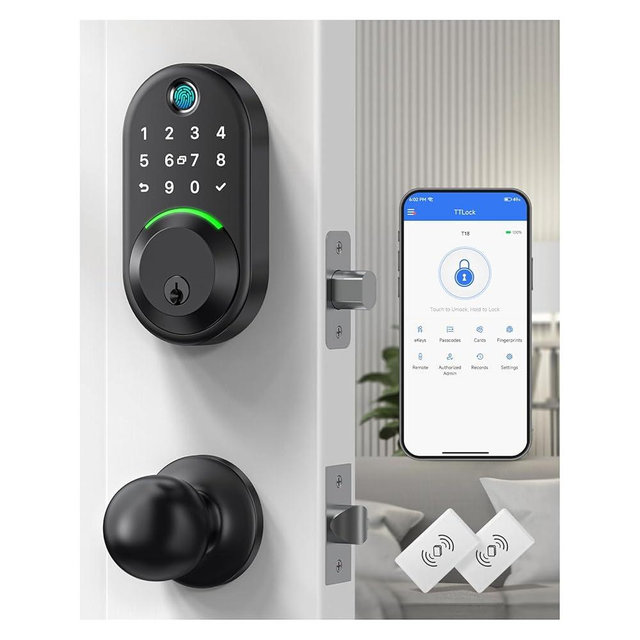 Keypad Smart Lock with Knob Set,Keyless Entry Door Lock Deadbolt with Handle,Front Door Lock Set,Fingerprint Door Lock for Front Door,Electronic Code Deadbolt