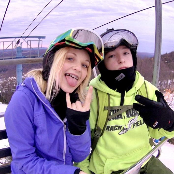 Our first photo together… yep, that’s us, 15 years old, awkwardly clinging our helmets together on Blue Mountain ski lift but enjoying the moment.