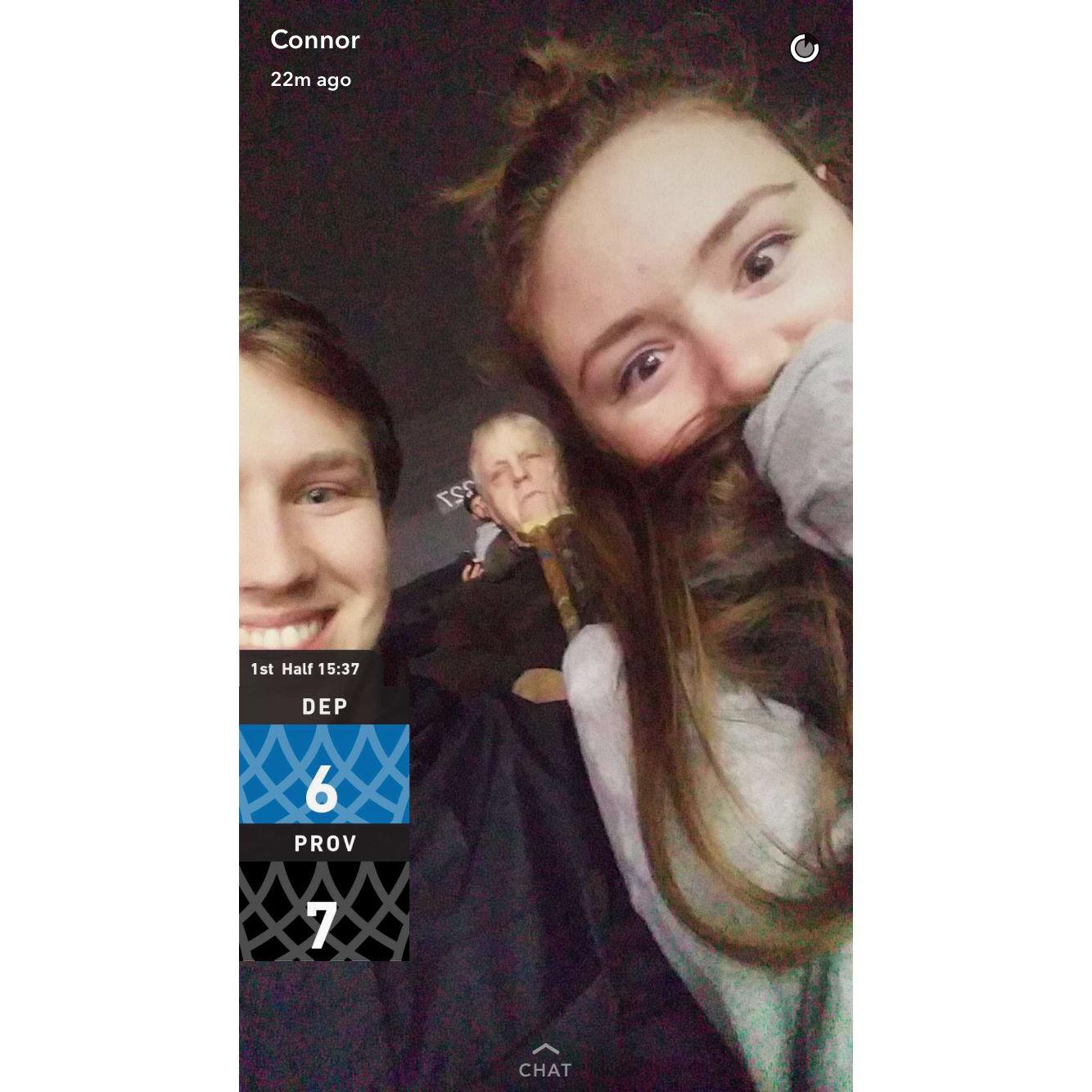 February 2017 - Our first pic together - at a PC basketball game, of course