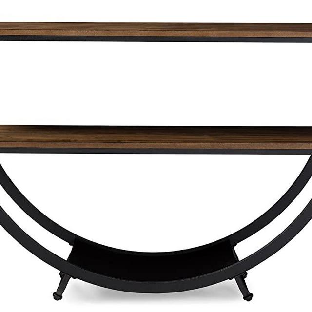 Baxton Studio Blakes Rustic Industrial Style Antique Textured Metal Distressed Wood Console Table, Black