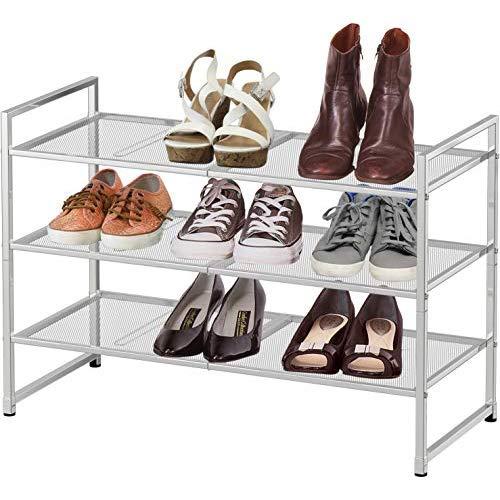 Simple Houseware 3-Tier Stackable Shoe Shelves Storage Utility Rack, Silver