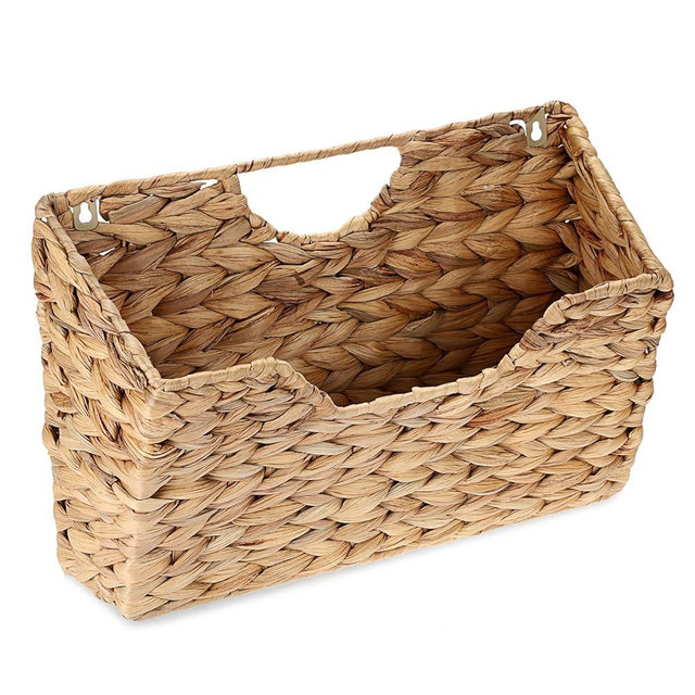 BTSKY Woven Hanging Magazine Holder, Water Hyacinth Magazine Basket, Wall Mounted Storage Basket for Books & Files, Wall File Organizer Magazine Rack with Handle for Home & Office - 13.2x2.8x8.9 Inch