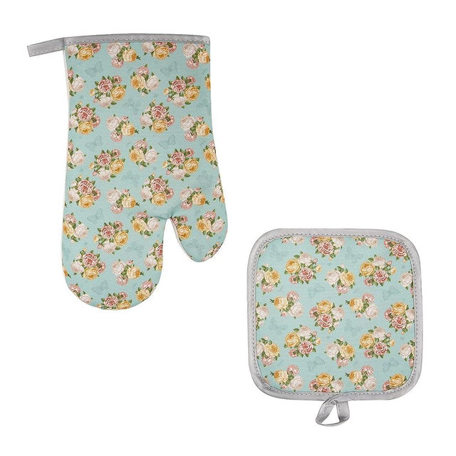 Kitchen Oven Mitts and Pot Holders Sets,The Pioneer Woman Flower Print Oven Gloves and Potholders,Heat-Resistant Oven Gloves and Hot Pads,Pioneer Woman Kitchen Accessories,Gifts for Women