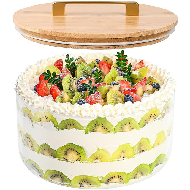 Soumeclu Glass Trifle Bowl with Airtight Lid, 197oz Large Salad Bowl, Glass Serving Bowl for Popcorn, Cake, Salad, Fruit, Baking, Dessert and Party Diy, BPA Free, Oven, Dishwasher Safe