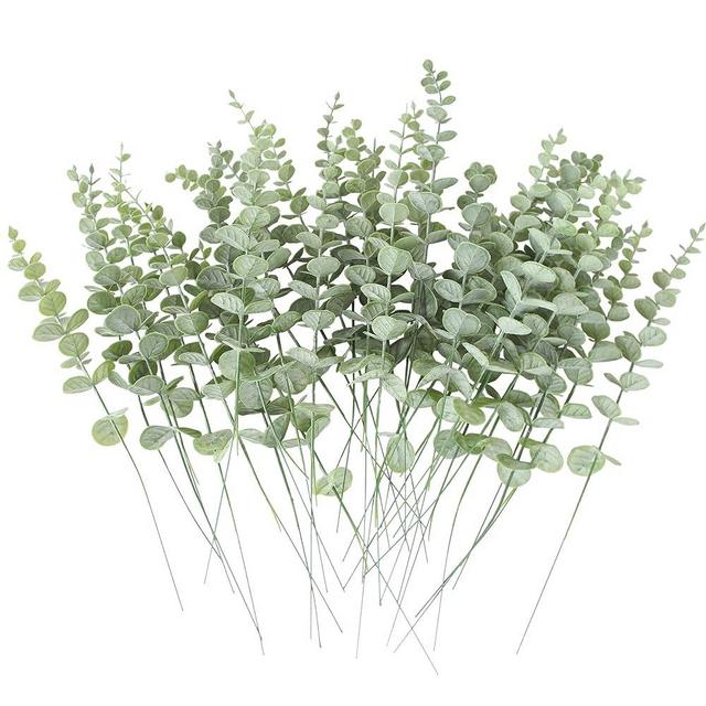 Tiyard 36pcs Artificial Eucalyptus Leaves Stems Real Grey Green Touch Leaf Branches for Home Office Flowers Bouquet Centerpiece Wedding Decoration