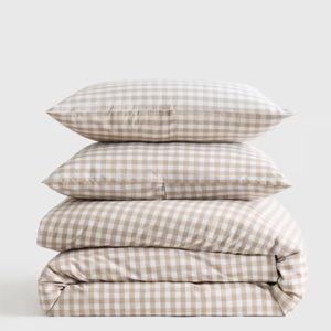 Olive Classic Organic Percale Gingham Duvet Cover Set
