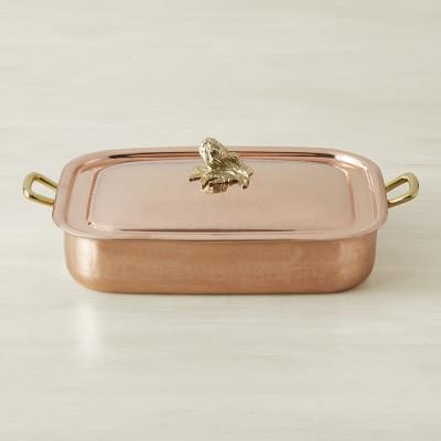 Ruffoni Historia Hammered Copper Covered Rectangular Roasting Pan with Artichoke Knob
