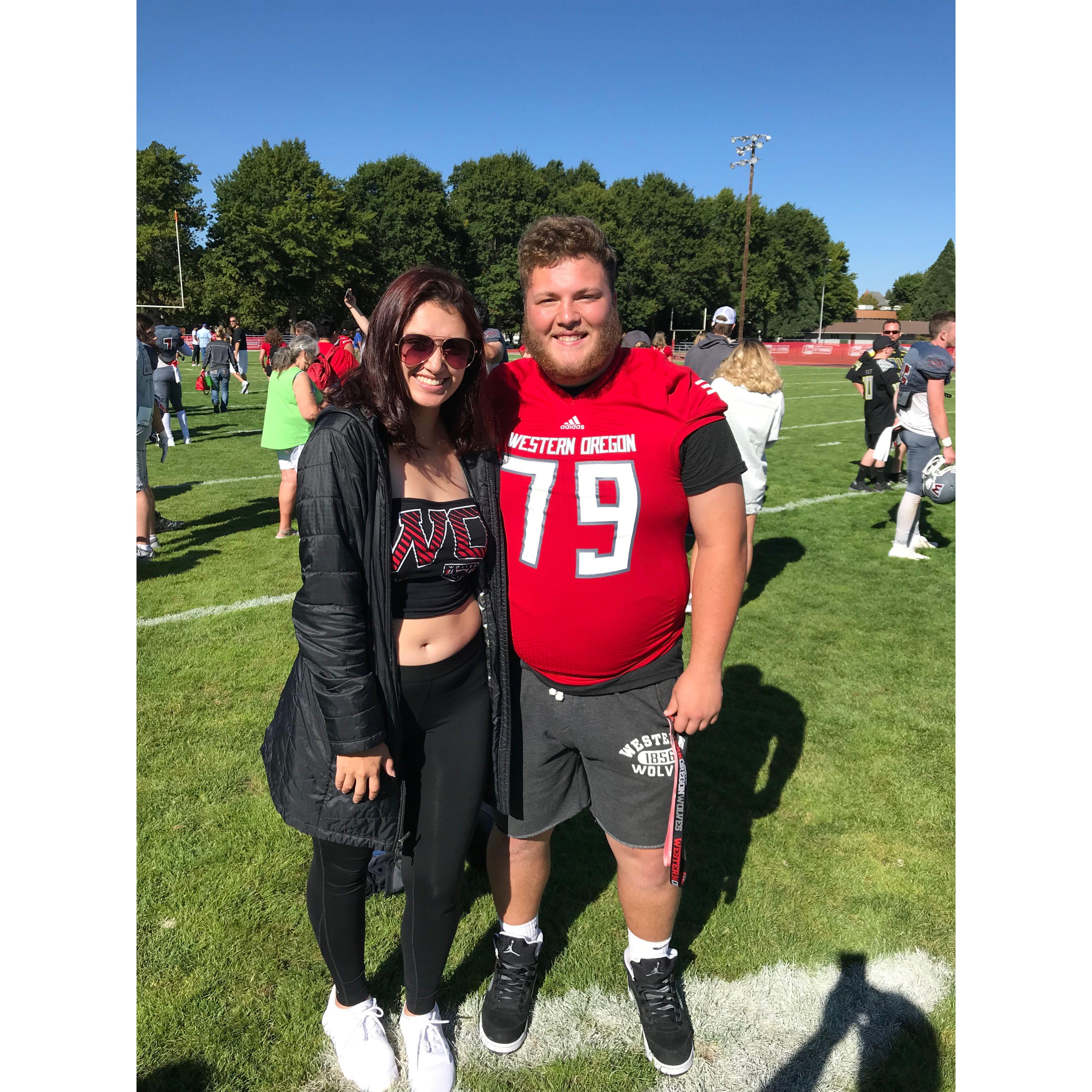 This was our very first photo together as friends on Sept. 1, 2018 at his college football game.