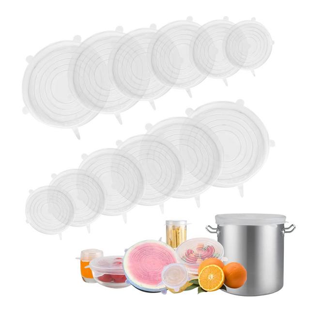 JAMGOZOO Silicone Stretch Lids 12 Pack: Reusable Silicone Lids for Bowls and Food Covers, 6 Different Sizes Silicone Bowl Covers to Meet Most Containers,Dishwasher Freezer Safe