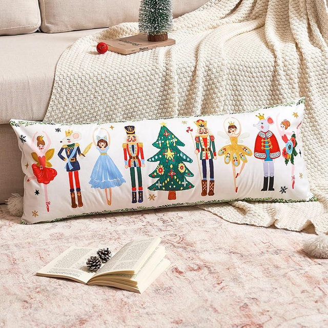 JOJOGOGO Cute Nutcracker Christmas Decor Long Lumbar Pillow Cover 14x36, 1 Pack 14 x 36 Christmas Tree Winter Holiday Pillow, Colorful Christmas Decor Body Long Throw Pillow Cover for Bed Couch
